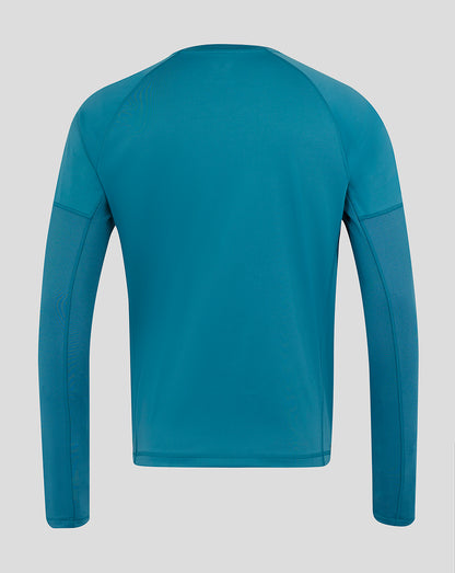 Back view of Storm Blue England Rugby long sleeve drill top with panelled sleeves