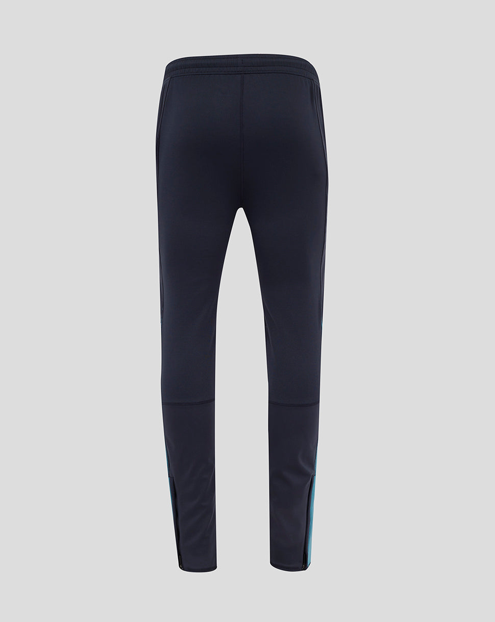 Rear view of navy England Rugby drill pants with elastic waistband and leg panel stitching