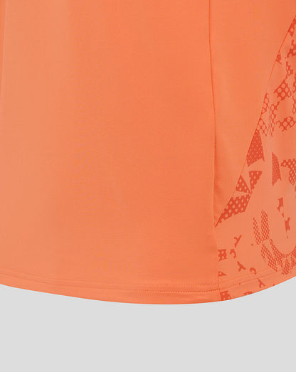 Melon colored England Rugby long sleeve midlayer top with printed side panels and curved hem