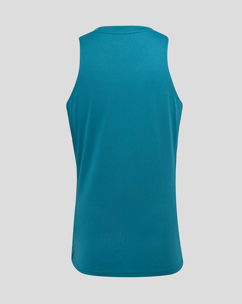 Back view of storm blue England Rugby performance sleeveless singlet