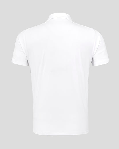 Back view of white England Rugby Travel Polo with simple collar and clean design