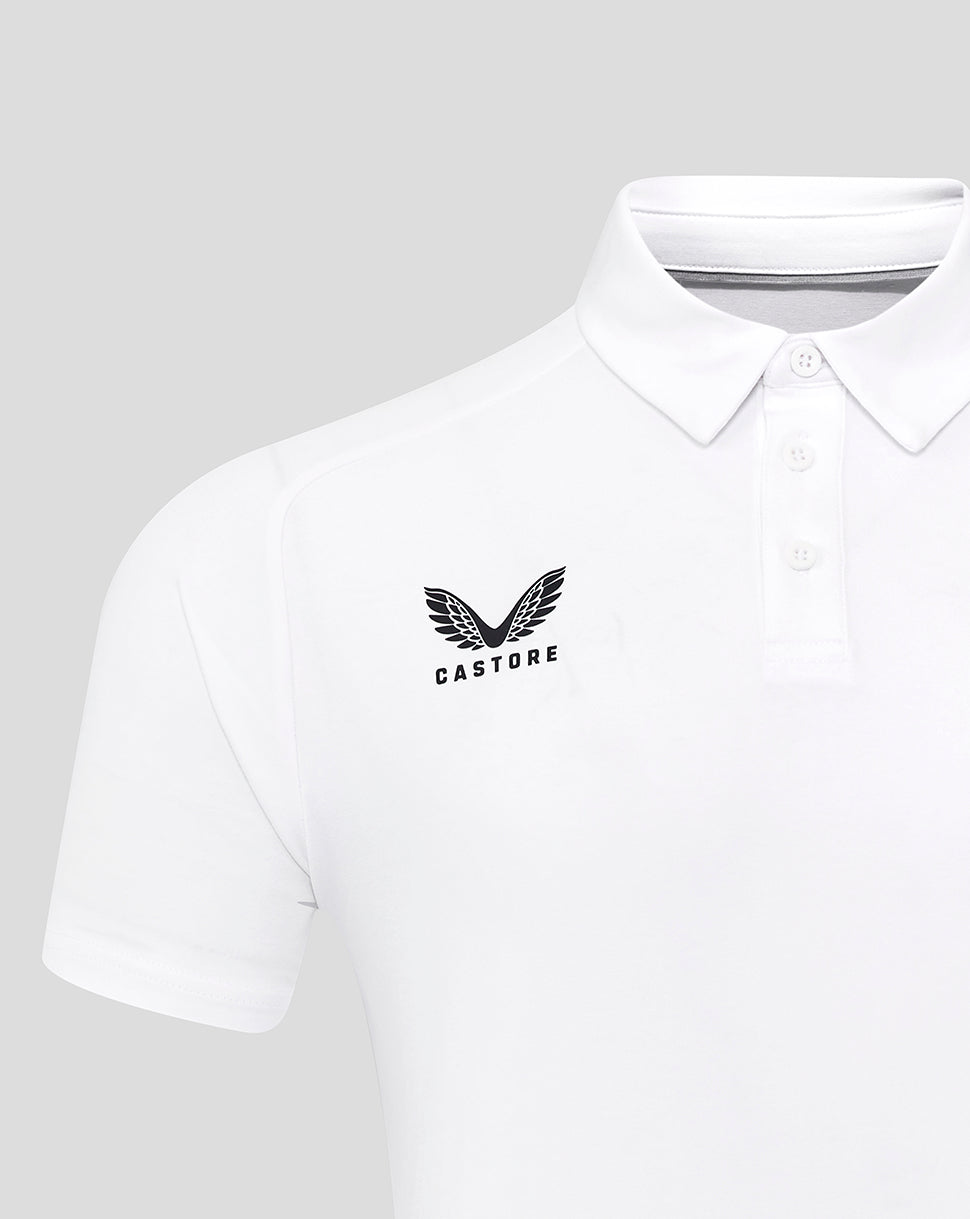 White England Rugby travel polo front view with Castore logo on chest