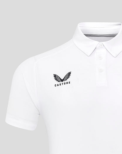 White England Rugby travel polo front view with Castore logo on chest