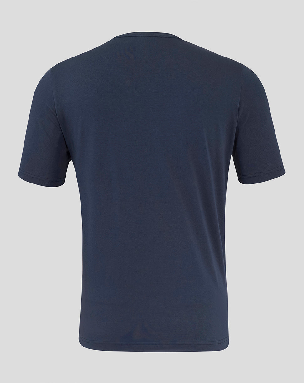 Back view of navy England Rugby Travel Short Sleeve Tee with plain design