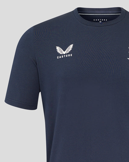 Inkwell navy England Rugby Travel Short Sleeve Tee with rose crest on left chest and Castore logo on right chest.