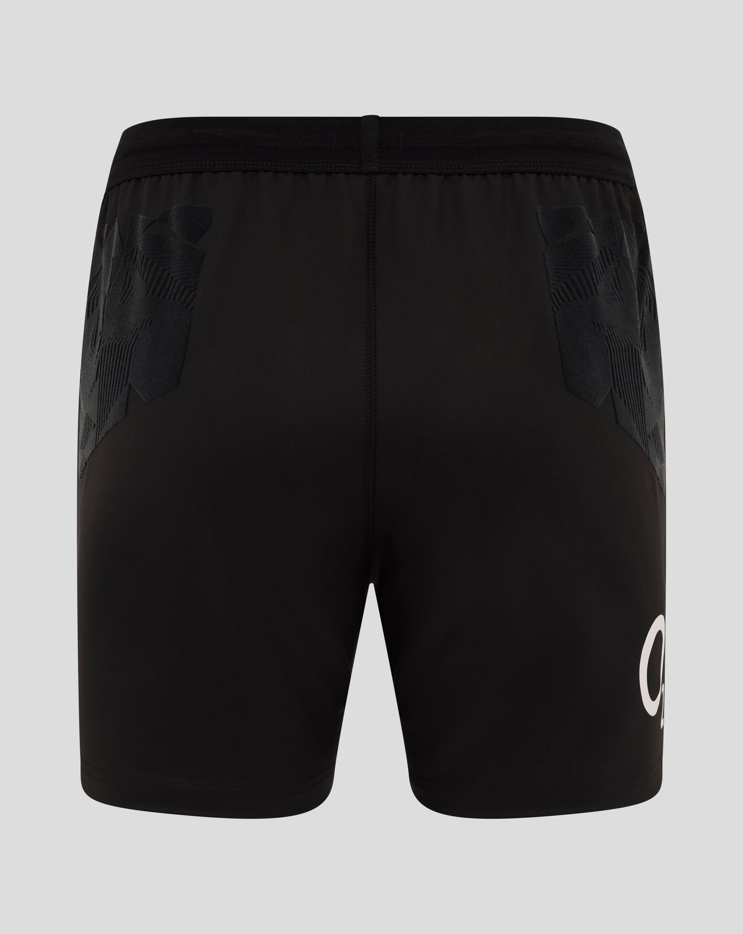 Rear view of black England Rugby Alternate Pro Shorts with a central seam and subtle geometric flock pattern