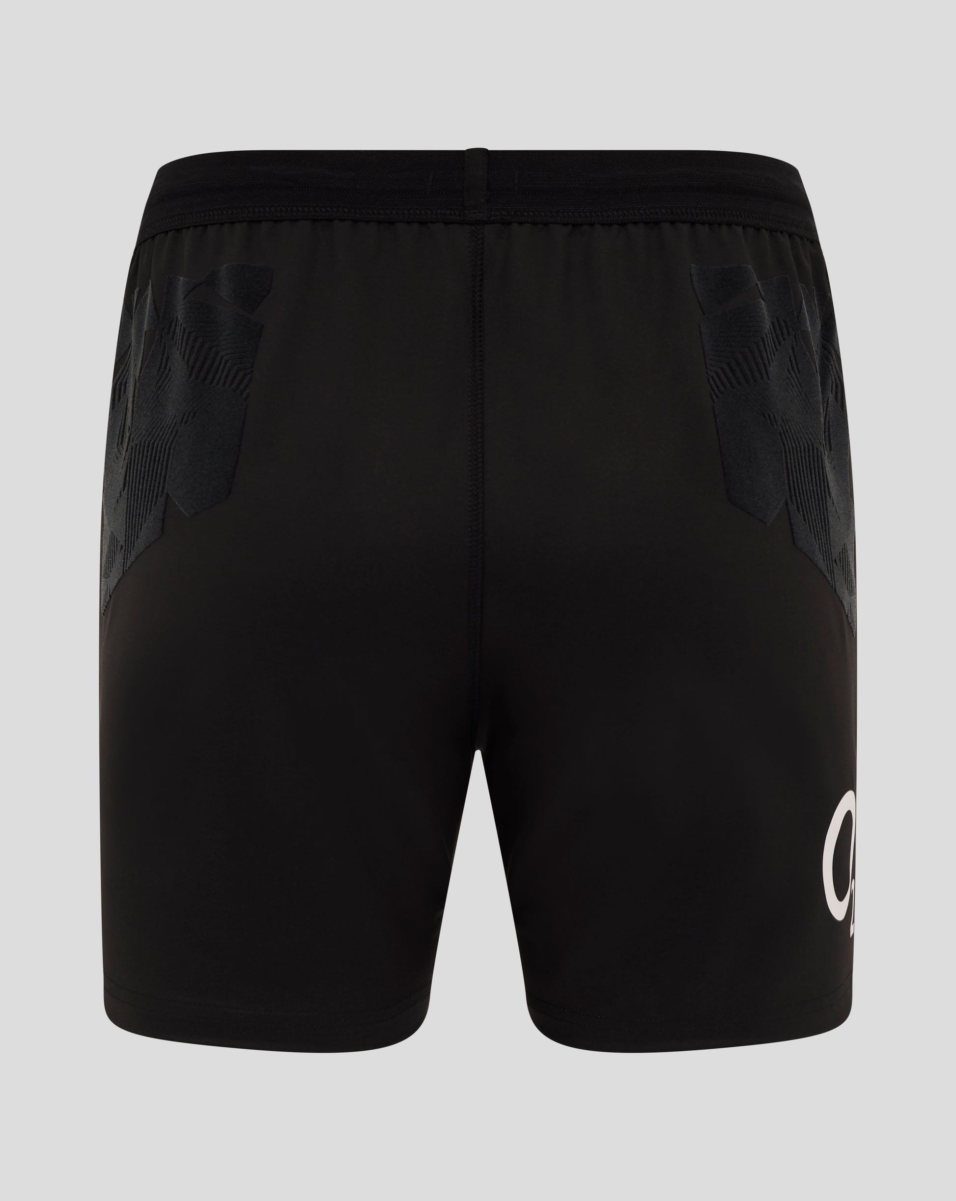 Rear view of black England Rugby Alternate Pro Shorts with a central seam and subtle geometric flock pattern