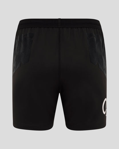 Rear view of black England Rugby Alternate Pro Shorts with a central seam and subtle geometric flock pattern