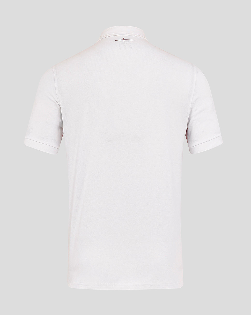 Back view of white short sleeve England Rugby Home Classic shirt with collar