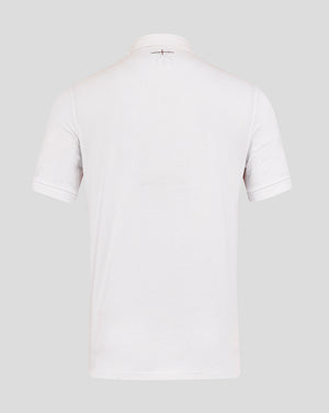 Back view of white short sleeve England Rugby Home Classic shirt with collar