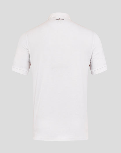 Back view of white short sleeve England Rugby Home Classic shirt with collar