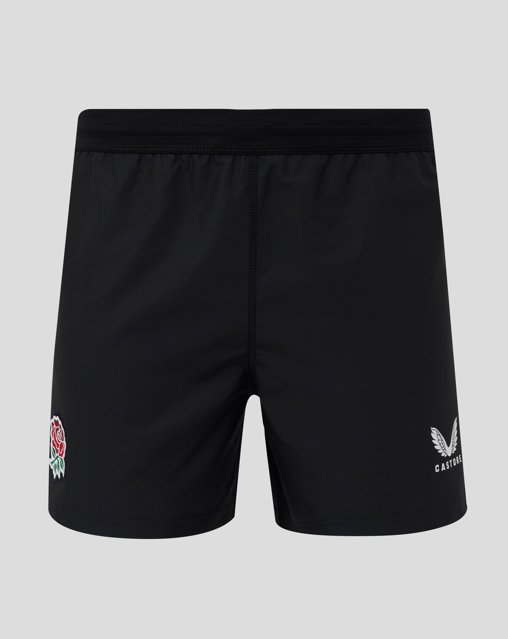 Elasticated waistband with internal drawcord on black England rugby shorts