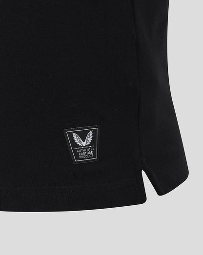 Hem close up of black England Rugby Alternate shirt with Castore authenticity patch.