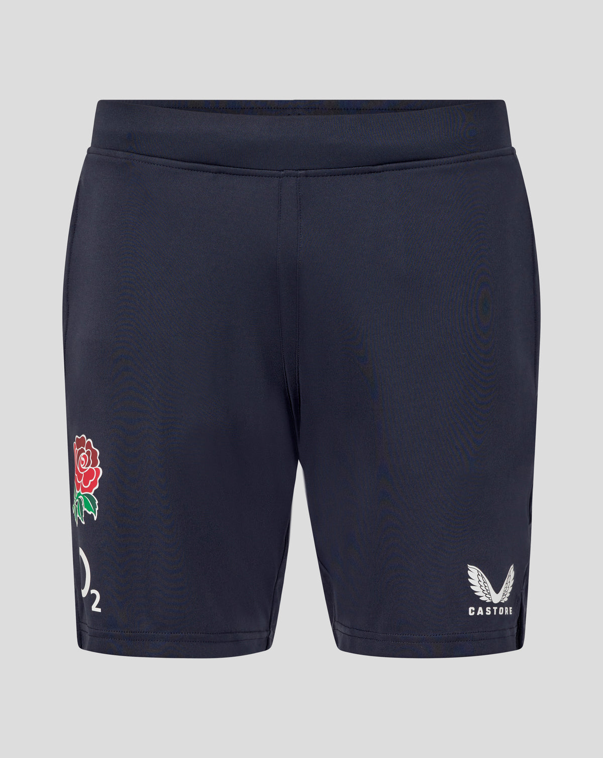 Back view of navy England Rugby men's performance knit shorts showing the waistband.