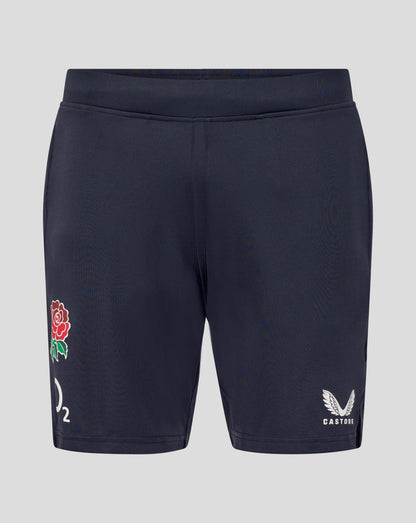 Back view of navy England Rugby men's performance knit shorts showing the waistband.