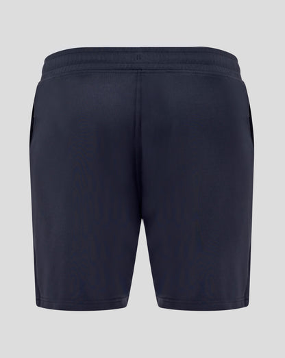 Navy England Rugby performance knit shorts with a rose emblem on the left leg and Castore logo on the right.