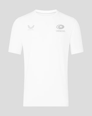 White Saracens travel tee with Castore and Saracens logos on the chest