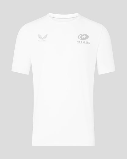 White Saracens travel tee with Castore and Saracens logos on the chest