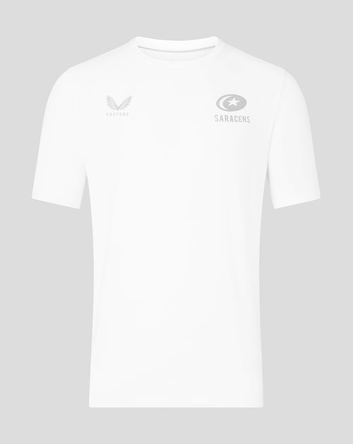 White Saracens travel tee with Castore and Saracens logos on the chest