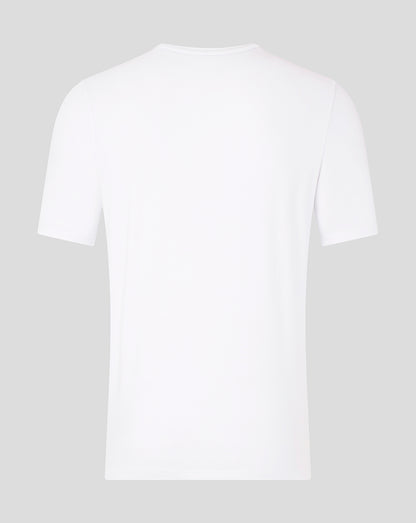 Back view of a plain white Saracens travel short sleeve tee