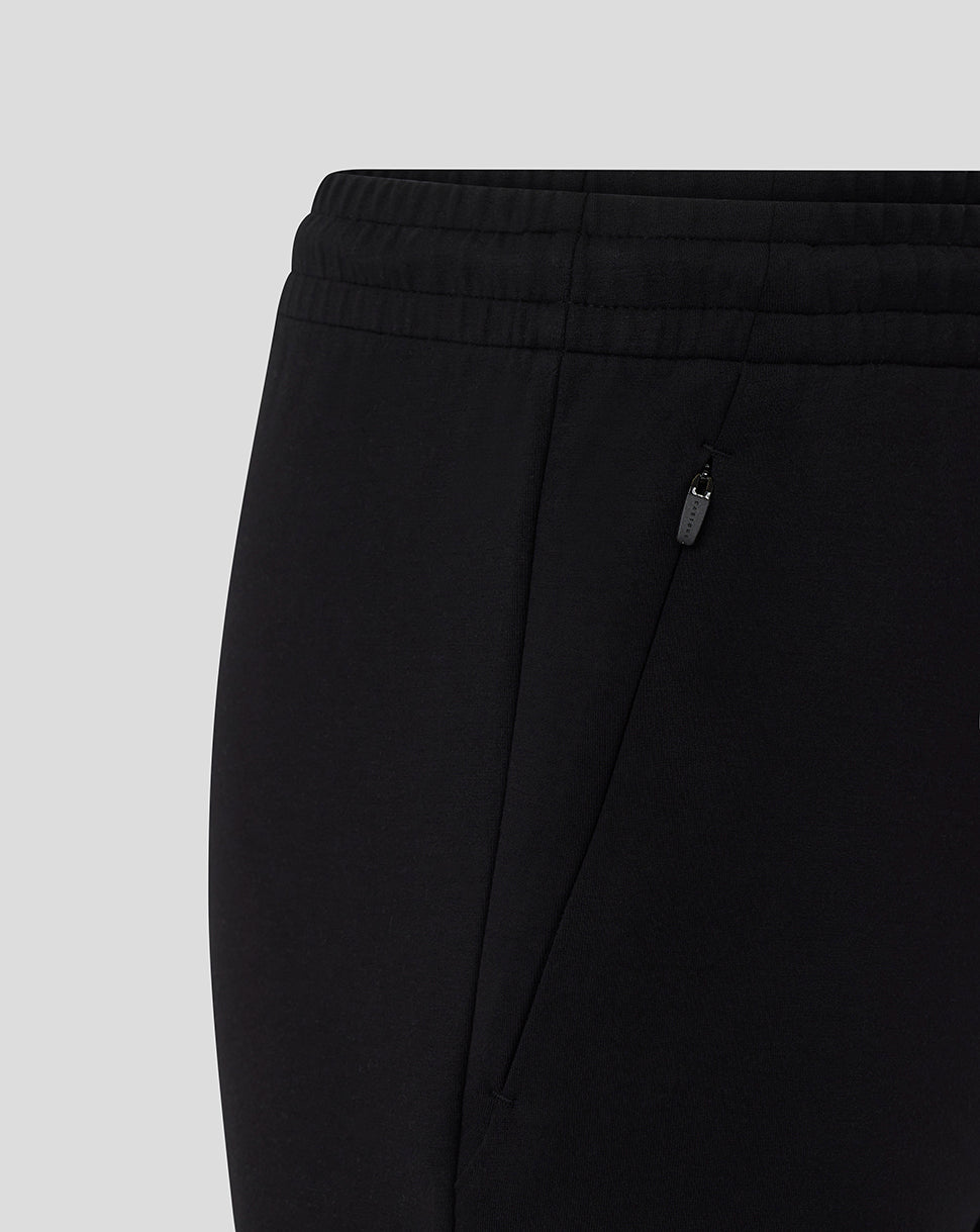 Zippered side pocket on black Saracens travel knit shorts