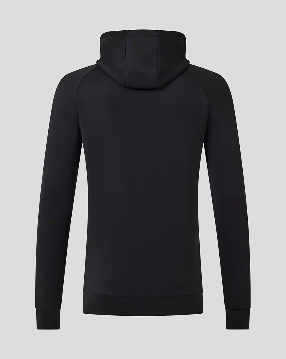 Back view of black England Ashes Pro Lock Up Hoodie with minimalist design.