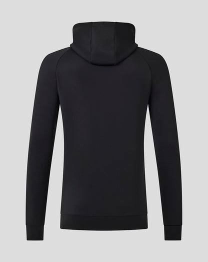 Back view of black England Ashes Pro Lock Up Hoodie with minimalist design.