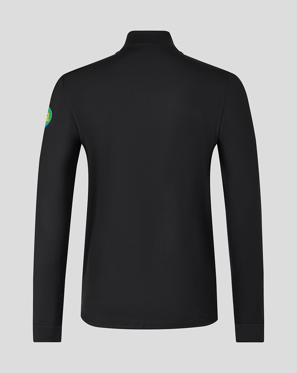Back view of the black Leicester Tigers training quarter zip top with a clean silhouette
