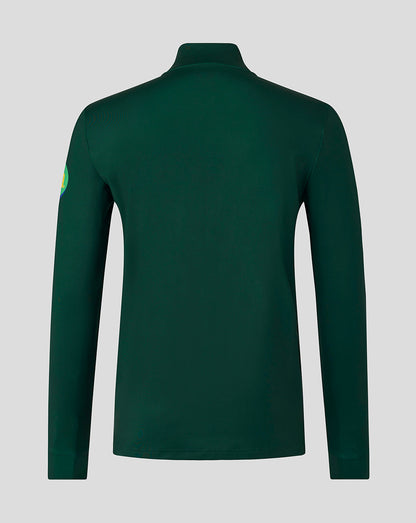 Back view of dark green Leicester Tigers training quarter zip jacket with clean seam details