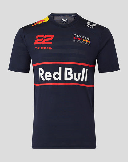 Navy women's Red Bull Racing T shirt with large Red Bull text across the chest and 22 Yuki Tsunoda on the left chest.