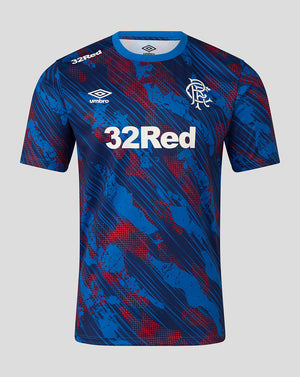 Blue and red sports jersey with '32Red' and Umbro branding on a gray background