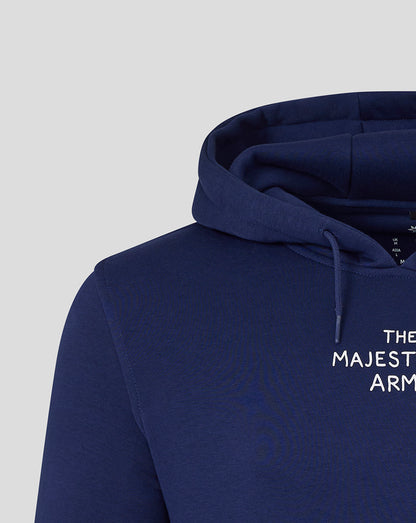 Navy Majesticks Arms hoodie with a drawstring hood and white text on the chest