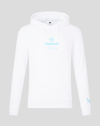 White Majesticks Tee Party hoodie featuring a blue logo on the chest