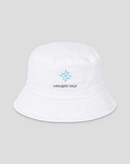 White bucket hat with a light blue star emblem and MEMBERS ONLY text on the front