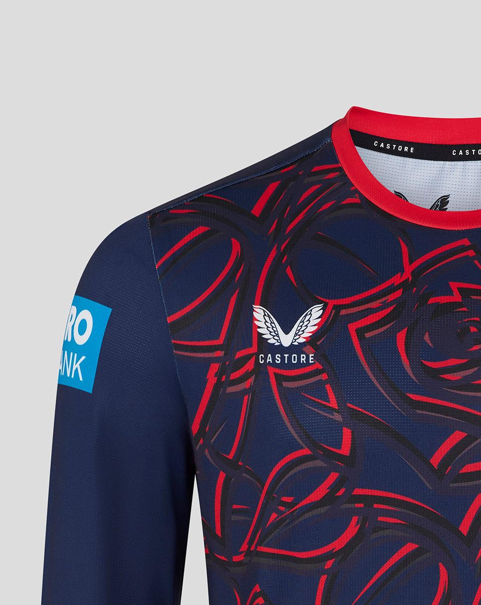 Lancashire Cricket long sleeve ODI jersey in peacoat navy with red rose pattern and crest on chest