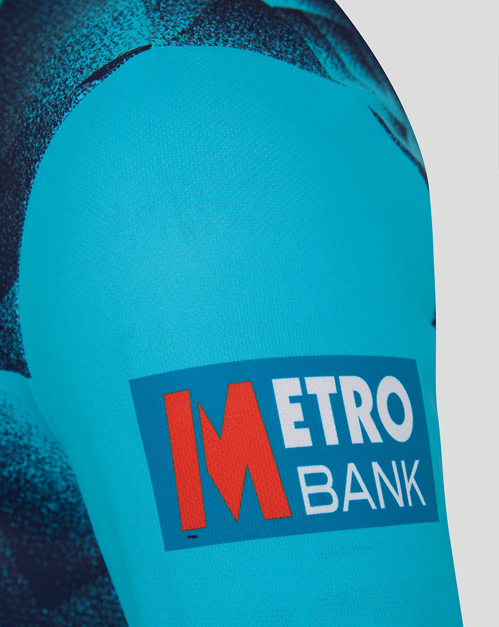 Blue bottle with Metro Bank logo on a white background