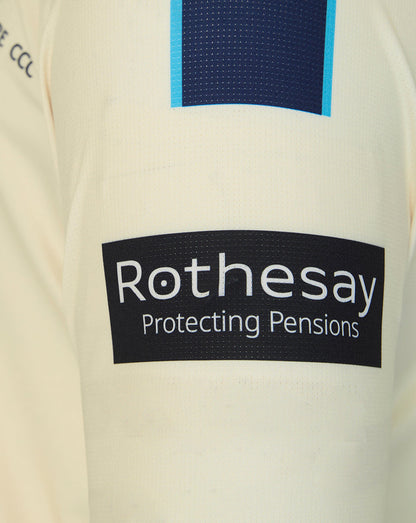 Cream Yorkshire County Championship short sleeve jersey with a Rothesay sponsor patch on the sleeve