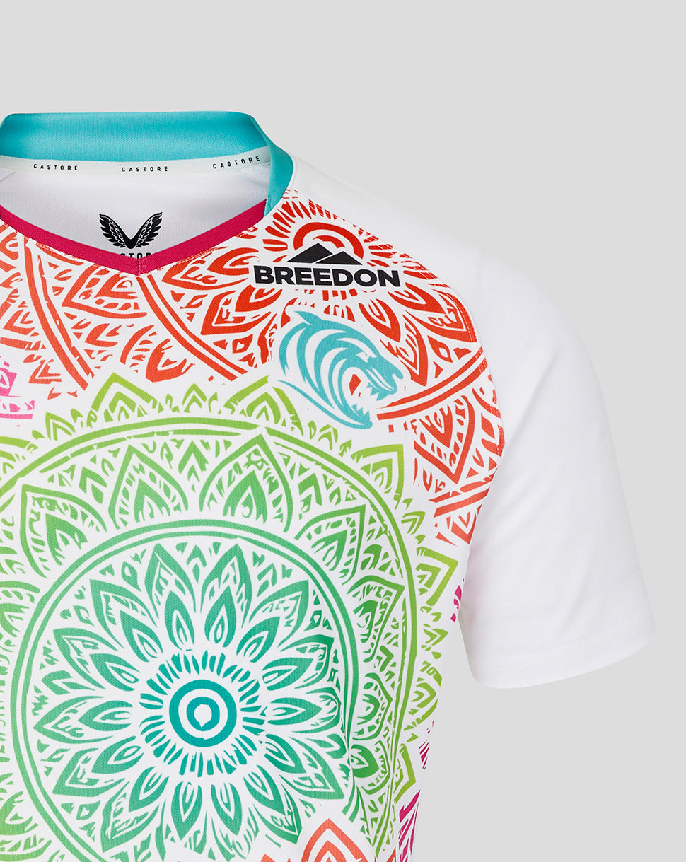Colorful mandala patterned shirt with 'Breedon' branding on a white background