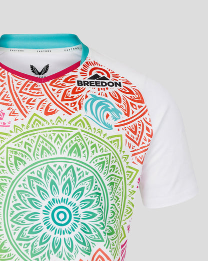 Colorful mandala patterned shirt with 'Breedon' branding on a white background