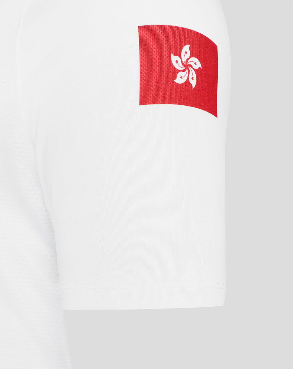 Sleeve patch on a white jersey featuring a red flag with a white bauhinia flower.