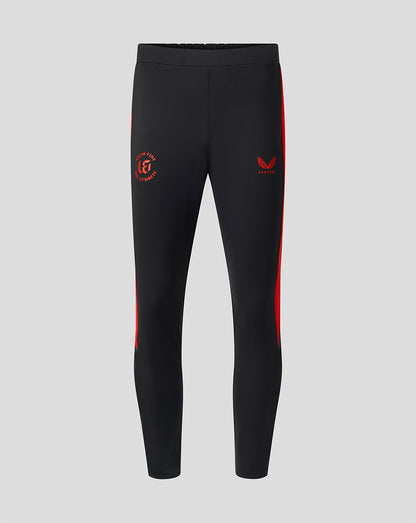 Front view of black Welsh Fire 100 Sub Slim Fit pant with red side panels and branding