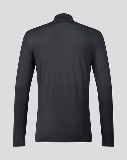 Back view of a dark grey Welsh Fire 2026 performance quarter zip top with a high collar