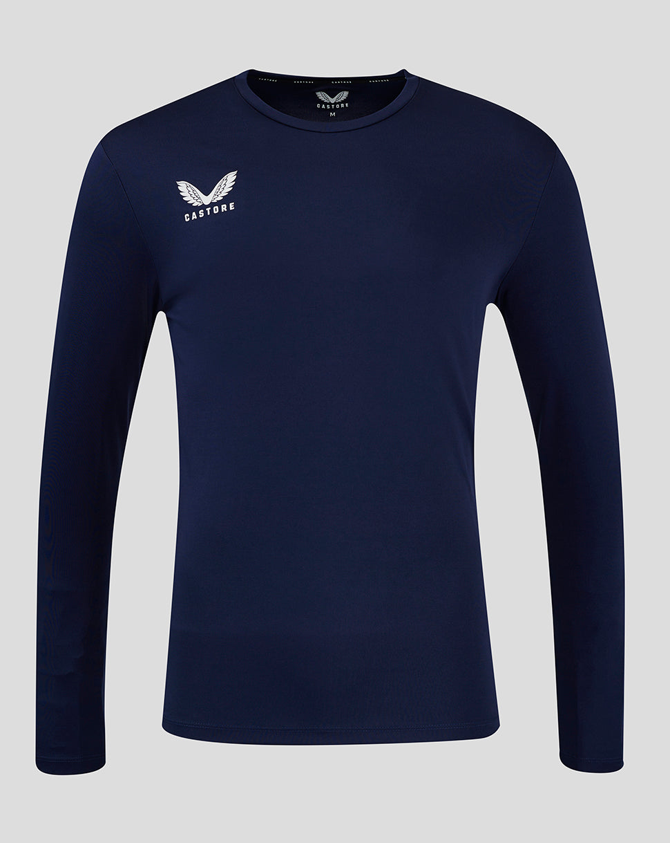 Navy long sleeve training shirt with Castore logo on the left chest.