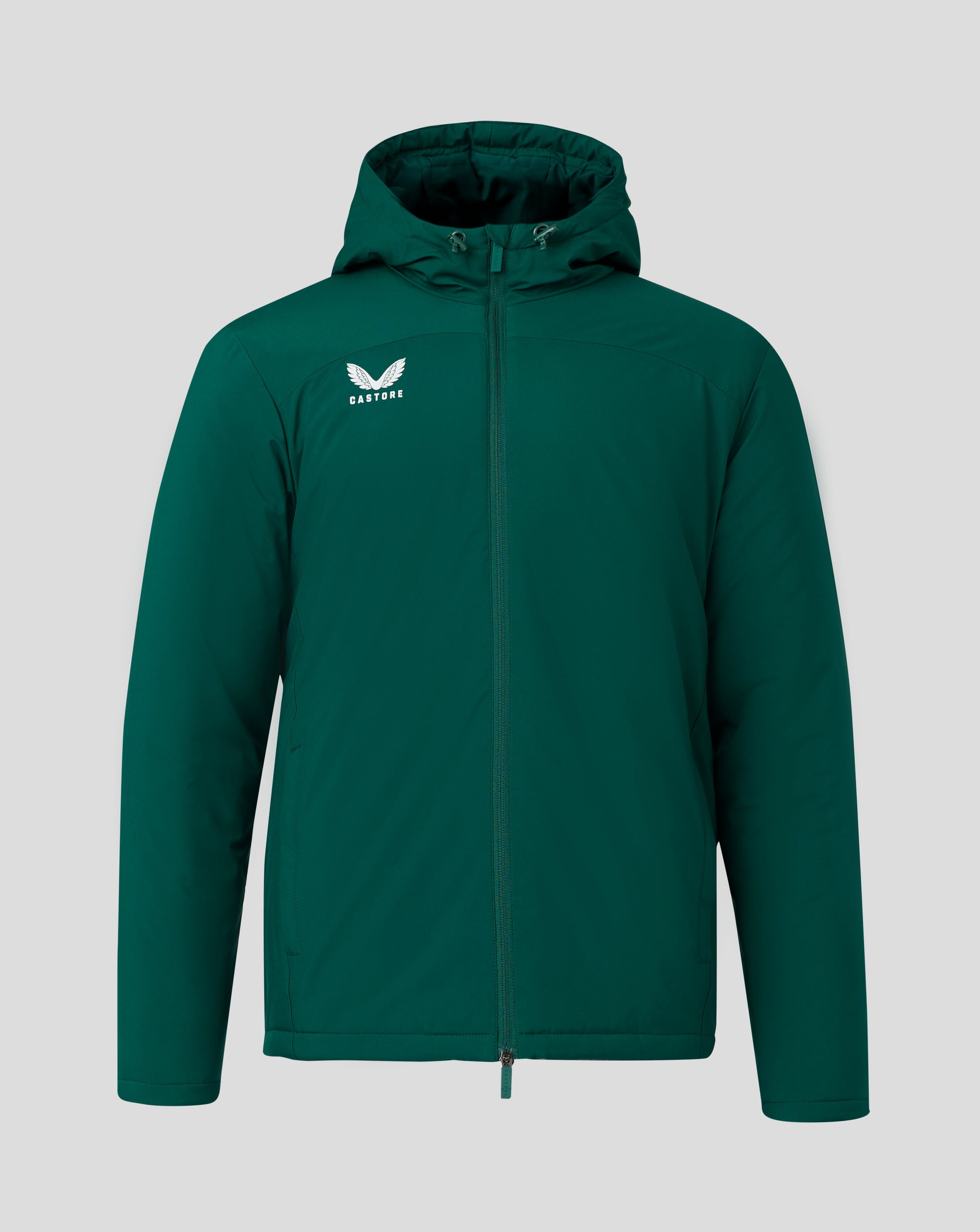 Botanical Garden green bench jacket with adjustable hood opening and full zip