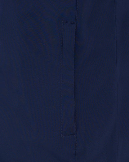 Close-up of navy fabric with vertical seam on the padded gilet
