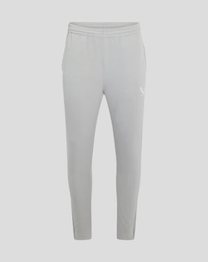 Back view of light grey track pants with elastic waistband and a small Castore wing logo at the thigh.