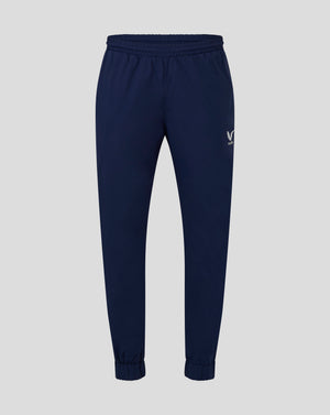 Front view of navy Mens Rugby Contact Pant with internal drawcord and elasticated cuffs and a Castore logo on the leg