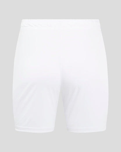 White men's match shorts with elastic waistband and drawcord channel and heat sealed Castore logo