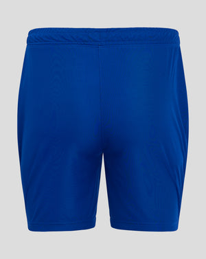 Back view of Surf The Web shorts in blue with elastic waistband and clean stitching