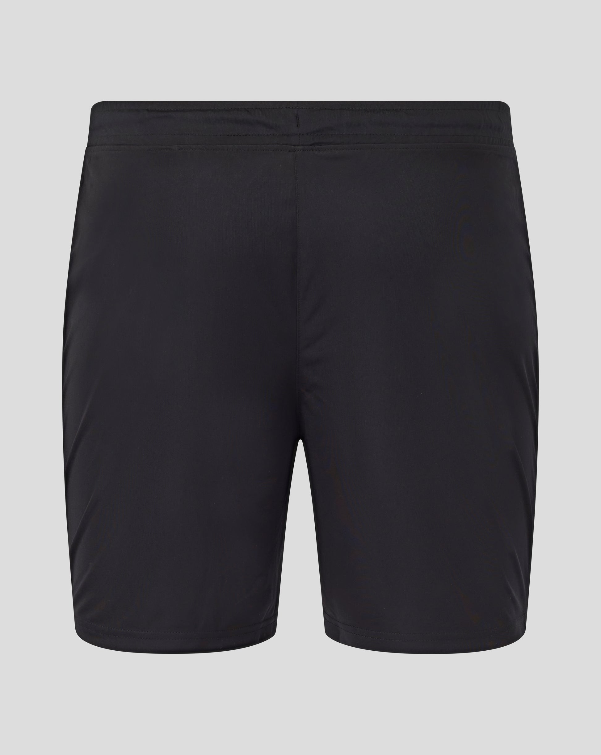 Black Leicester Tigers training shorts with white logos on both leg hems